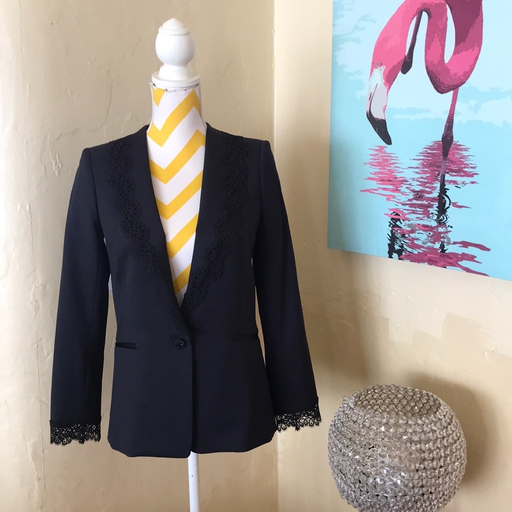 The Kooples Navy Lace Trim Blazer